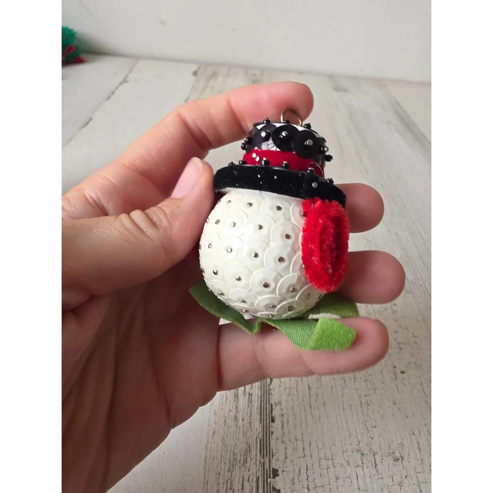 Vintage sequins snowman ornament beaded Xmas tree